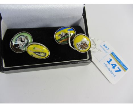 Pair of four vices enamel cuff-links stamped 925
