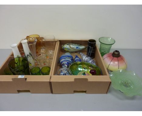 Collection of Murano glass fish, light fitting, Babycham and other retro drinking glasses and other decorative glassware in t
