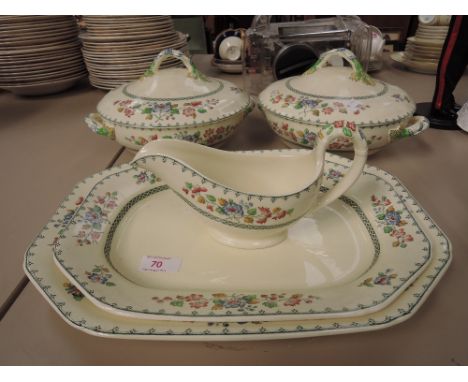 A selection Spode Royal Jasmine including meat plates, tureens and gravy boat
