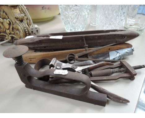 Vintage tools including weaving shuttles