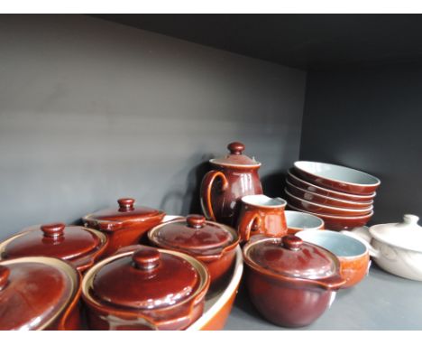 A shelf of Denby ware