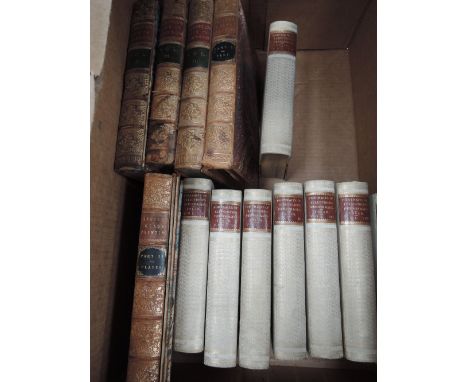 A box of vintage volumes, including Boswell's life of Johnston volumes I-III and Four traits of illustrious personages Volume