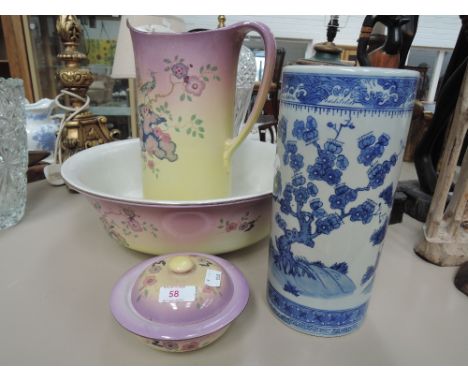 A vintage wash stand set and chinese style vase 