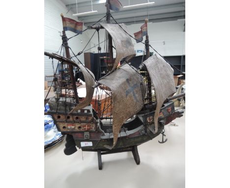A wooden model galleon