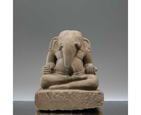 Dimensions: Height 28 cm ; Wide 23 cm ; Depth 20 cmWeight: 15550 grams  Seated on a base, his right hand holding broken tusk,