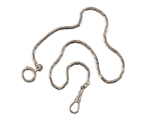 A PLATINUM WATCH CHAIN WITH ALBERT CLIP AND BOLT RINGunusual articulated chain, 29cm long, gross weight (c11.4g gross weight)