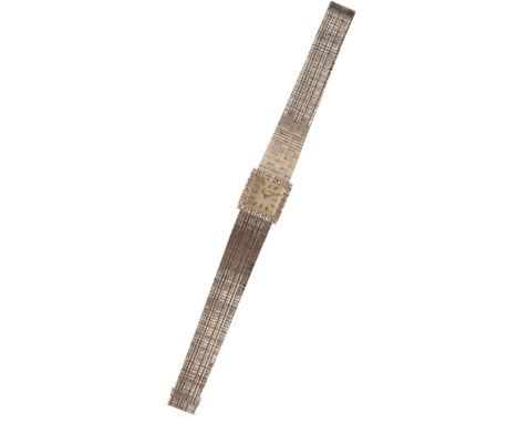 BUECHE: A LADY'S 18CT WHITE GOLD COCKTAIL WATCHwith manual wind movement, the silver dial with gold baton numerals and gold h