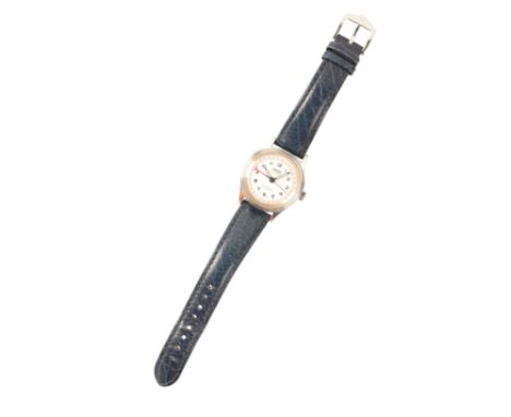 ORIS: A GENTLEMAN'S STAINLESS STEEL WRISTWATCHwith manual wind movement, the dial with luminous Arabic numerals and dark blue