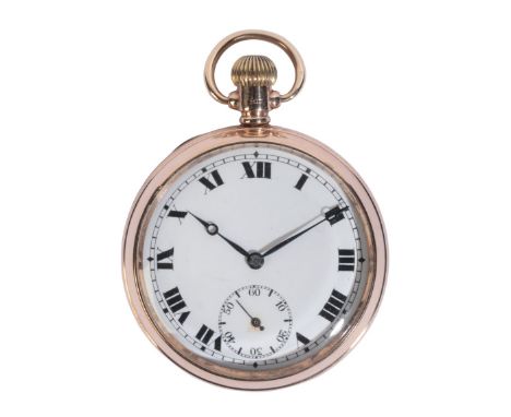 A GENTLEMAN'S 9CT GOLD OPEN FACE POCKET WATCHwith keyless wind movement, the white enamel dial with subsidiary seconds dial, 