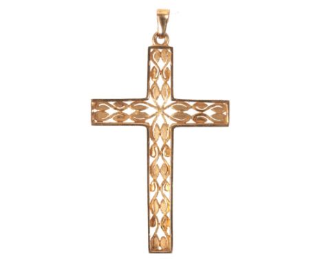 A 9CT GOLD CRUCIFIX PENDANTof pierced floral decoration, approx. 5.5cm long (c.6.35g gross weight)
