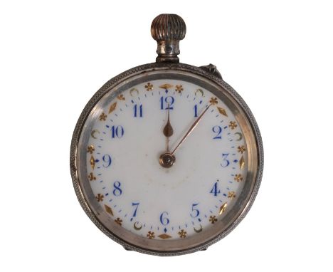 A GENTLEMAN'S SILVER FOB WATCHwith keyless wind movement, the white enamel dial with blue Arabic numerals and gold hands, no.