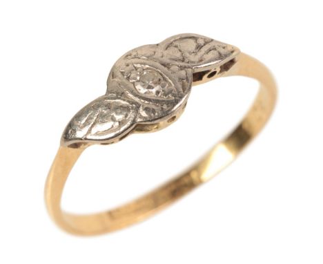 AN 18CT GOLD DIAMOND RINGwith platinum head, set with a single cut diamond c.0.05 carats, stamped '18CT' 'PLAT', ring size M 