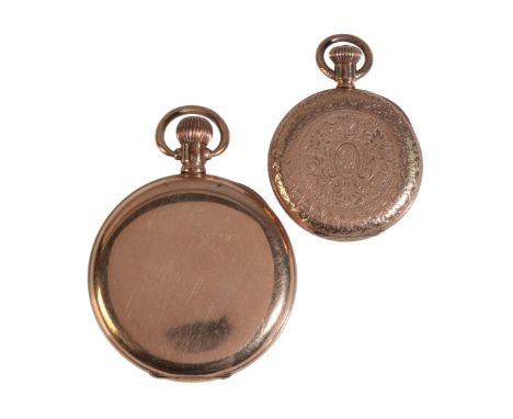 WALTHAM: A GENTLEMAN'S GOLD-PLATED FULL HUNTER POCKET WATCHwith keyless wind movement, the white enamel dial with black Roman