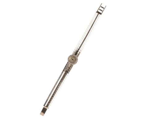 A LADY'S 18CT WHITE GOLD & DIAMOND-SET COCKTAIL WATCHwith manual wind movement, the silver dial with silver baton numerals an