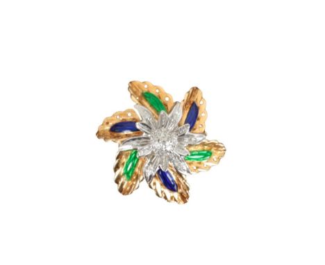 AN 18CT GOLD ITALIAN ENAMEL RINGstamped '18k', ring size N, the head measuring approx. 25mm (c.12.16g gross weight)