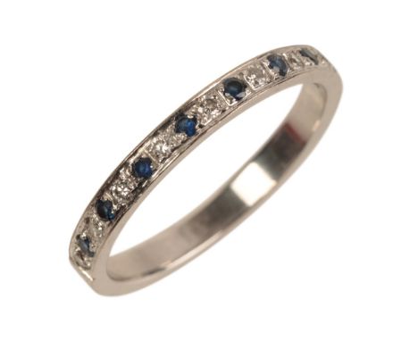 AN 18CT WHITE GOLD DIAMOND AND SAPPHIRE HALF ETERNITY RINGset with alternating round cut sapphires and round brilliant cut di