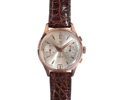 AIRAIN: A GENTLEMAN'S GOLD-PLATED CHRONOGRAPH WRISTWATCHwith manual wind movement, the silver dial with double subsidiary dia