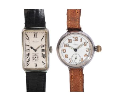CIVITAS: A GENTLEMAN'S NICKEL-PLATED WRISTWATCHwith manual wind movement, the silver dial with subsidiary seconds dial, black