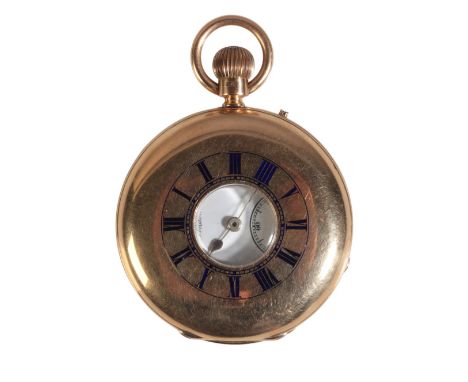 J.W.BENSON, LONDON: A GENTLEMAN'S 18CT GOLD HALF HUNTER POCKET WATCHwith keyless wind movement, the white enamel dial with su