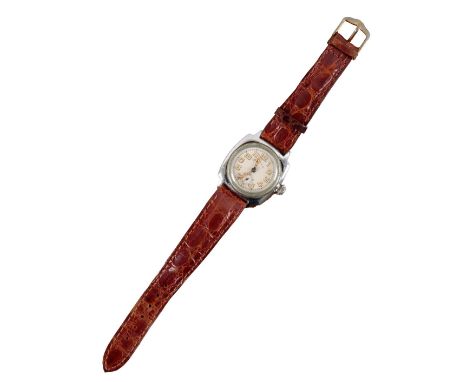 ROLEX OYSTER: A GENTLEMAN'S CHROME-PLATED CUSHION CASE WRISTWATCHwith manual wind movement, the white dial with subsidiary se