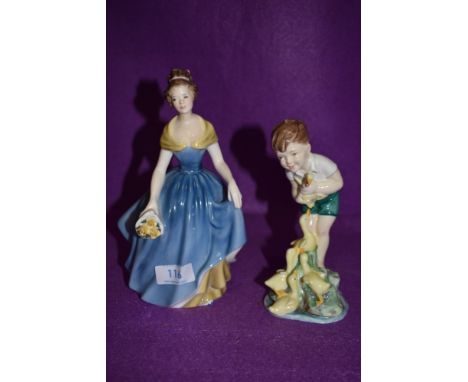 A royal Worcester Johnnie figure and a Royal Doulton Melanie figurine.