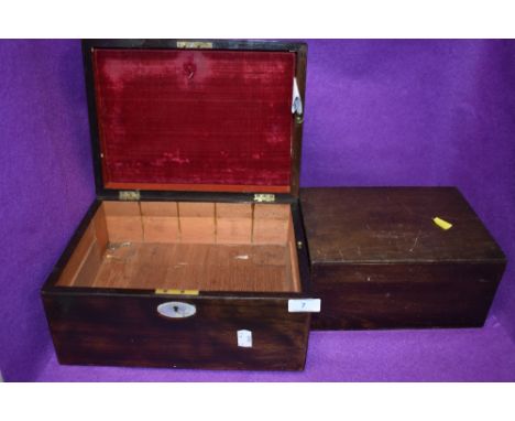 Two antique boxes or writers compendium one having mother of pearl inlay