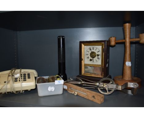 A selection of hardware including thirty hour clock by E N Welch