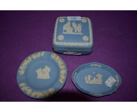 Three pieces of Wedgwood,a trinket dish,ashtray and pin dish.