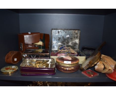 A selection of hardware including shoe shine set barometer and haberdashery