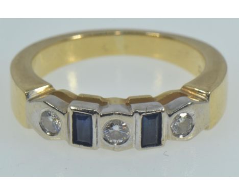 18ct gold, diamond & sapphire ring, size L, 6.5 grams 