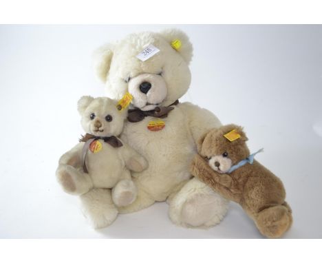 Three Steiff teddies, including Molly Teddy, Petsy & a reclining bear, all with ear tags 