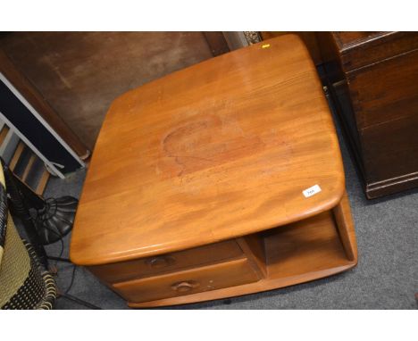 Ercol Windsor Pandora two drawer coffee table, model 735, W80 D80 H40Light water damage to top. Structure is sound. 