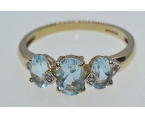 9ct gold, topaz & diamond ring, hallmarked Birmingham, size N1/2, 2.3 grams 