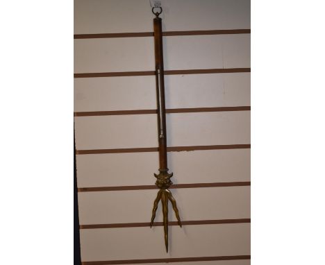 Brass and wood decorative thermometer, 64cm tall 
