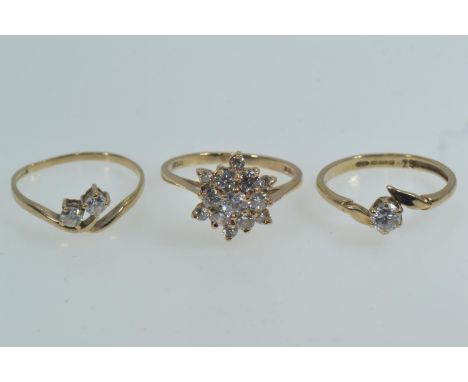 Three 9ct gold & white stone set rings, hallmarked, size M, gross weight 4.4 grams 