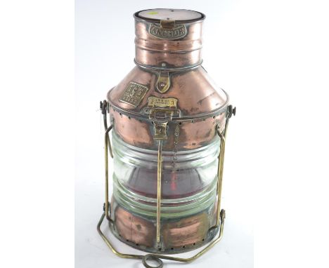 Pallium copper and brass ships lamp by Seahorse, from a Shell Tar Boat 1959-1882 wrecked on Gadani Beach, with provenance, he