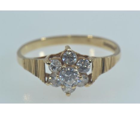 9ct gold & white stone cluster ring, hallmarked Birmingham  size P1/2, 2 grams 