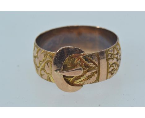 9ct rose gold buckle ring, hallmarked Birmingham 1911, size Q, 3.75 gramsSome rubbing to hallmarks. 