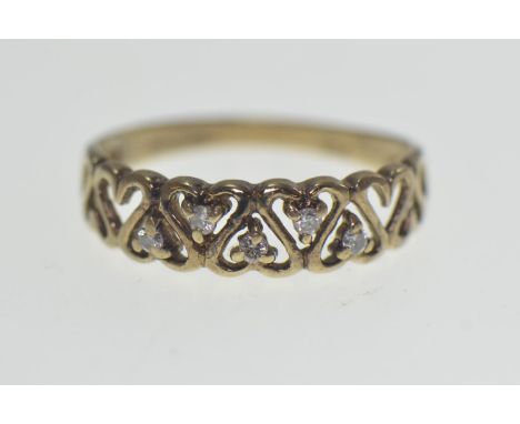 9ct gold & diamond open work heart ring, size P, gross weight 1.2 grams 