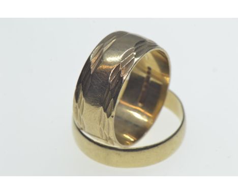 Two 9ct gold band rings, both hallmarked London, size R & W respectively, gross weight 8.5 grams 
