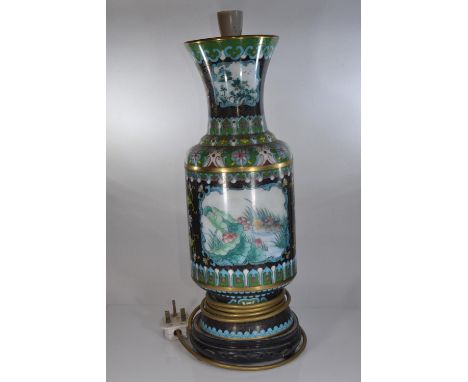 Chinese cloisonné vase converted to electric lamp, on base, height of vase 42cmAppears good 