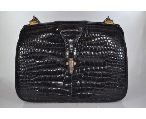 Vintage Gucci black crocodile handbag, circa 1970, push button clasp, probably 1970's, labelled inside 'Made in Italy by Gucc