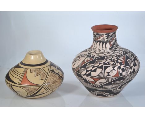 Acoma Indian Pueblo polychrome pottery vessel signed Leland R. Vallo, Acoma, N.M, height 140cm x width 150cm, together with a