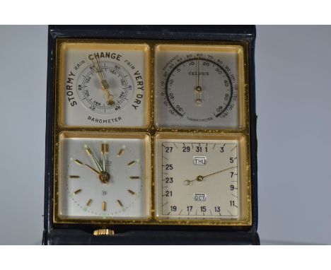 Angelus Foursome&nbsp;portable 8-day clock &amp; alarm, date- month- day- calendar, thermometer &amp; barometer, 15 jewels, w