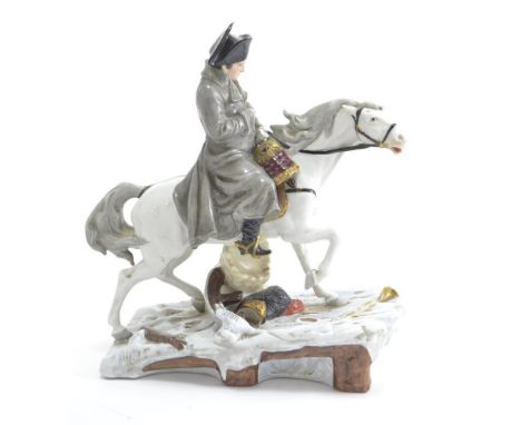 Sitzendorf porcelain figure of Napoleon on horseback, 2nd half of 20th century, blue mark, height 25cmSmall areas of flaking 