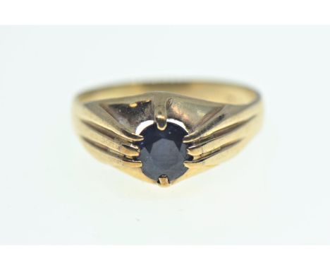 9ct gold & sapphire ring, hallmarks rubbed, size O1/2, 3.4 grams 