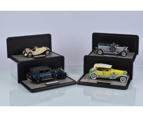 Franklin Mint 1:24 Scale Vintage Cars (4), four examples each in display case, 1938 Jaguar SS-100, 1930 Duesenberg J Derham T