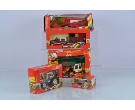 Britains Tractors and Farm Machinery (5), all boxed, 9422 Tractor, 9520 Massey Ferguson Tractor MF 2680, 9519 JCB Loadall, 95