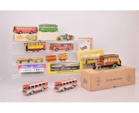 Mainly Tinplate with some plastic Trams and Buses and Trolley Buses by various makers, Paya tinplate clockwork General Bus Lt