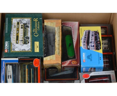 Modern Diecast Trolleybus and Tram Models (30), all cased/boxed, Corgi Original Omnibus, trams OM40504 Feltham Tram, Tramline